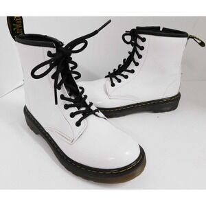 Kids Dr Martens White Patent Leather Comfort Casual Combat‎ Boots Size 3 Y